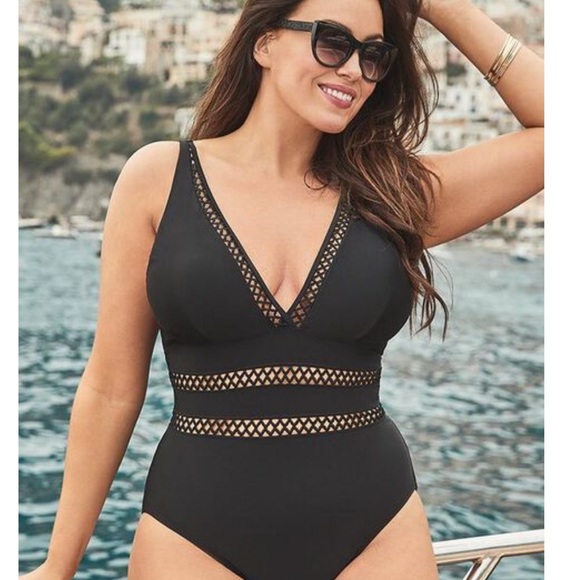 Swimsuits For All Black Lattice Plunge Onepiece - Picture 8 of 9